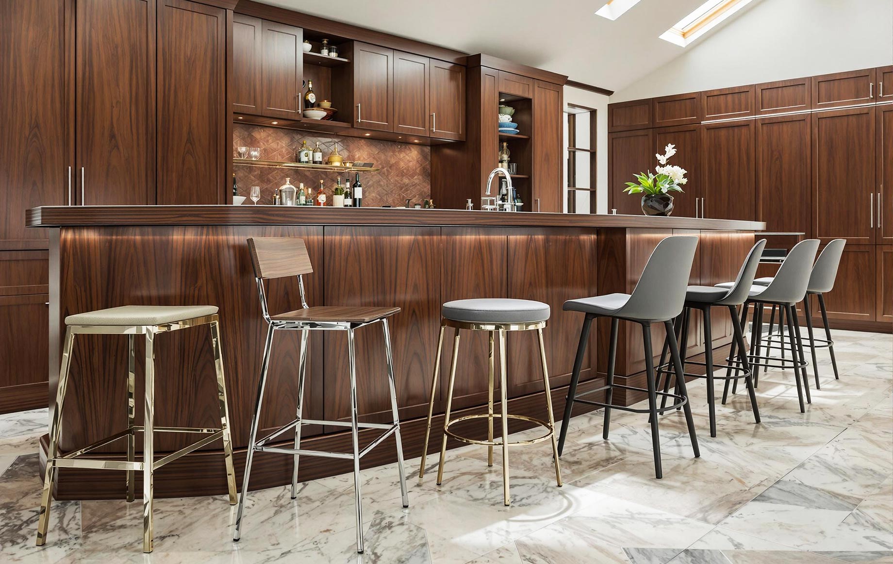 Elegant Bar Stools in a Luxurious Kitchen Setting
