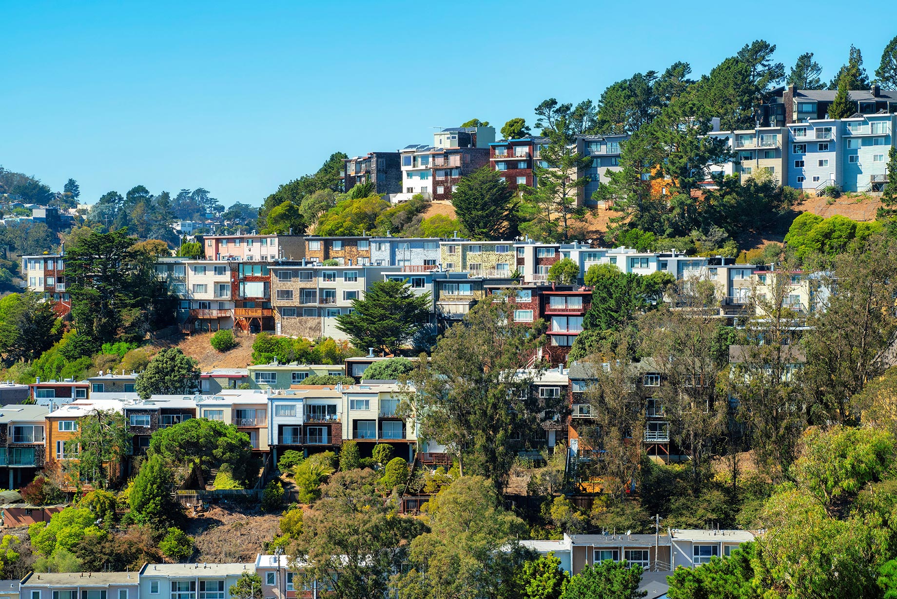 Rows of Modern Luxury Homes in San Francisco, California, USA