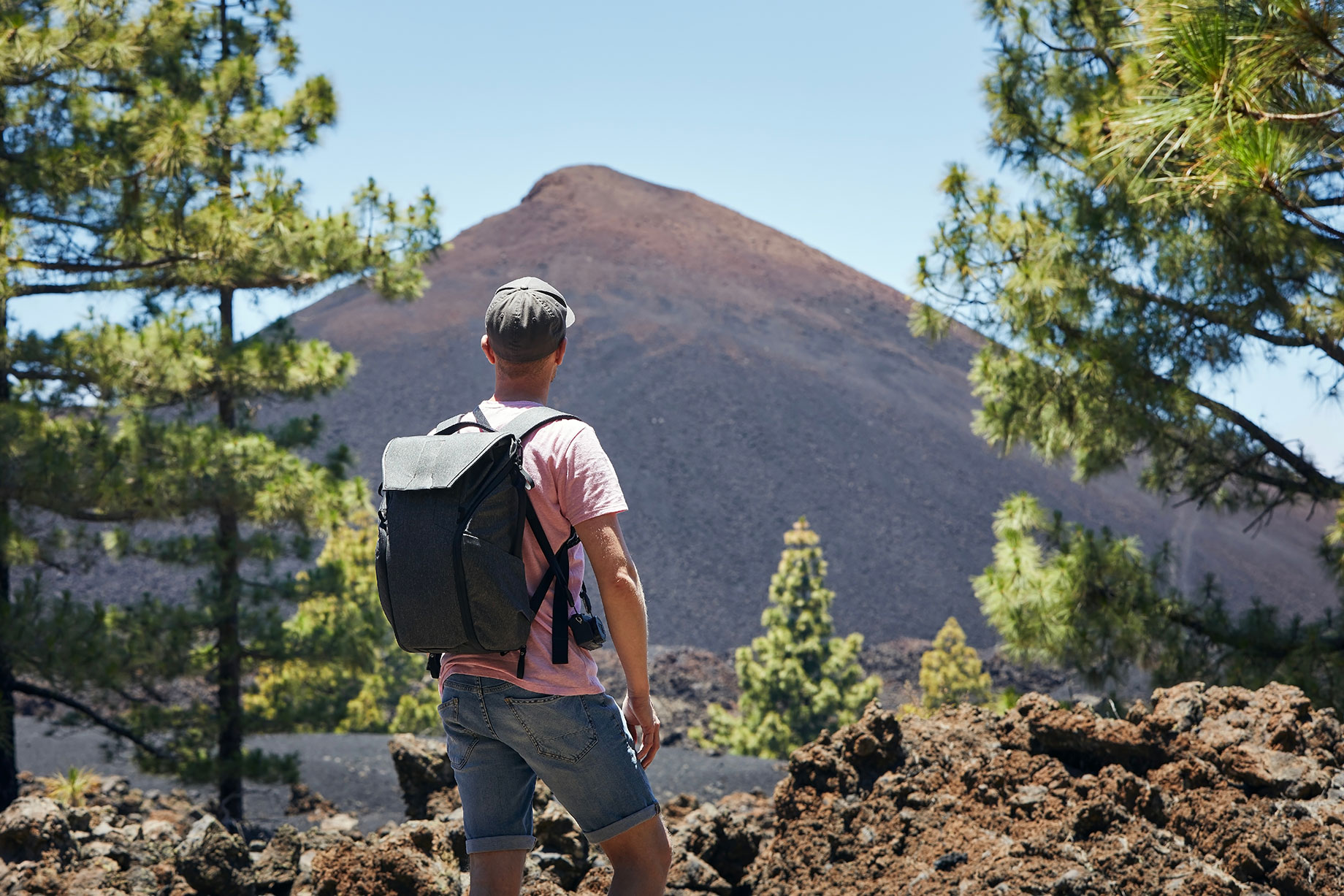 Hiker in front of the Chinyero Volcano - Tenerife, Canary Islands, Spain