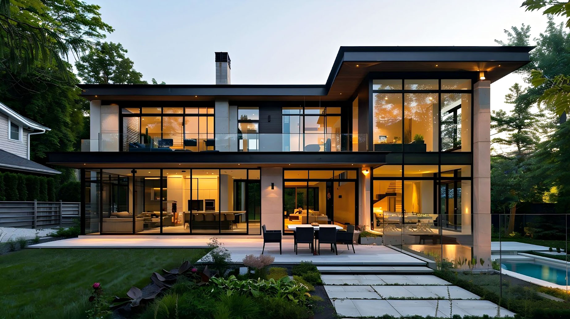 Modern home with large custom aluminum windows and doors, blending sleek design with energy efficiency.
