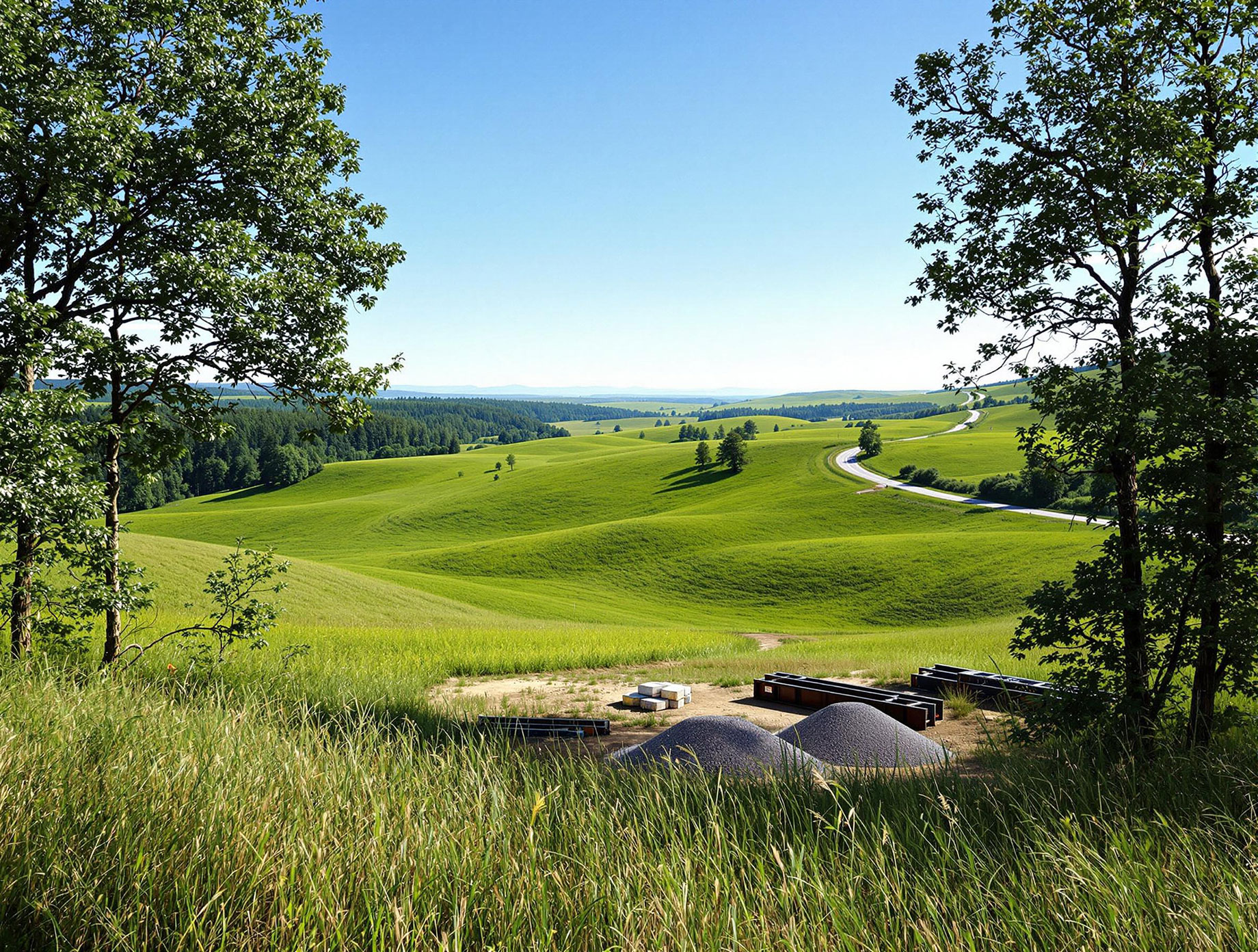 Vast, undeveloped land with lush greenery and rolling hills.
