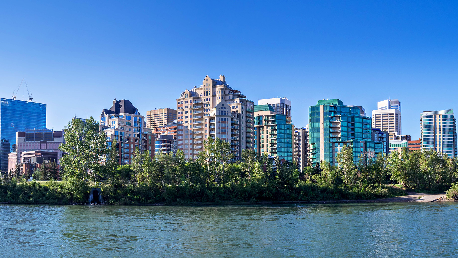 Condo Towers in Urban Calgary, Alberta, Canada along the Bow River