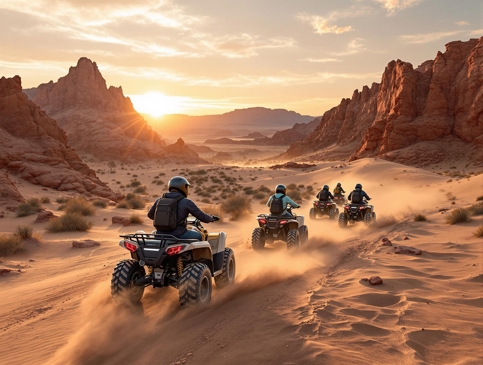 Dawn Adventure: ATV Riders in the Mojave Desert
