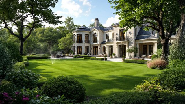 Luxurious Estate with Manicured Lawn