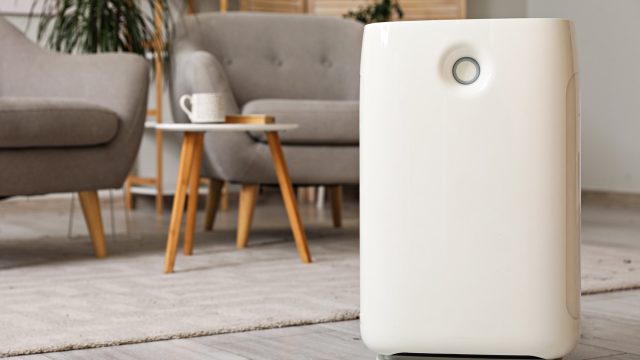 Modern Air Purifier in a Living Room
