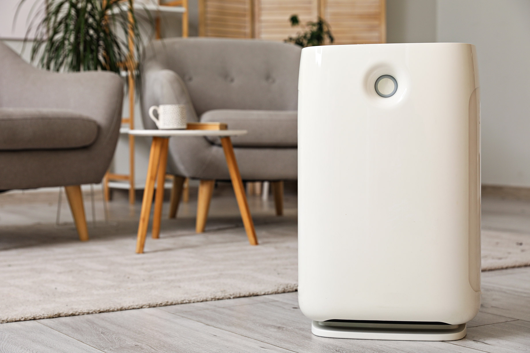 Modern Air Purifier in a Living Room