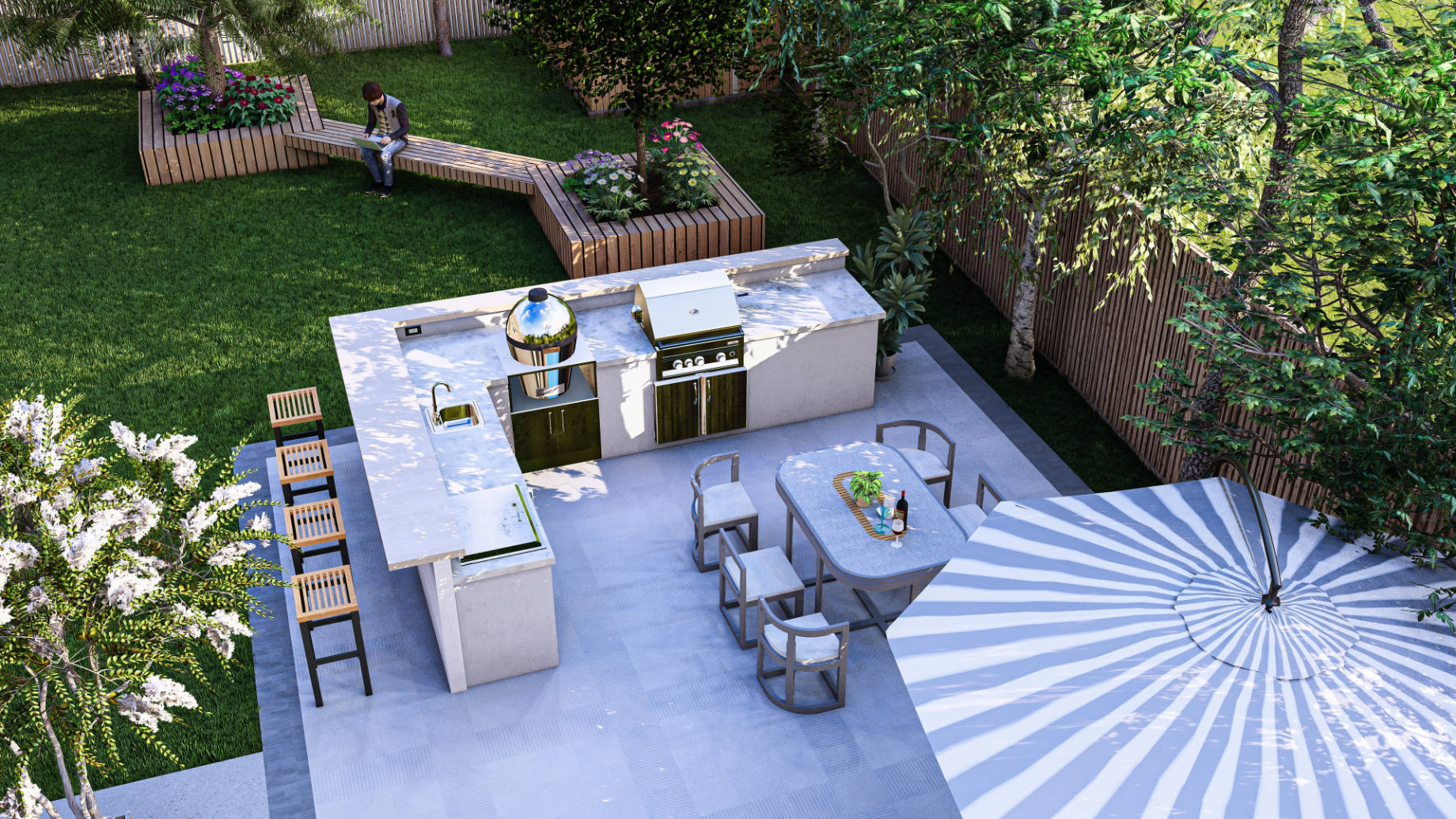 Modern Luxury Outdoor Kitchen in Backyard