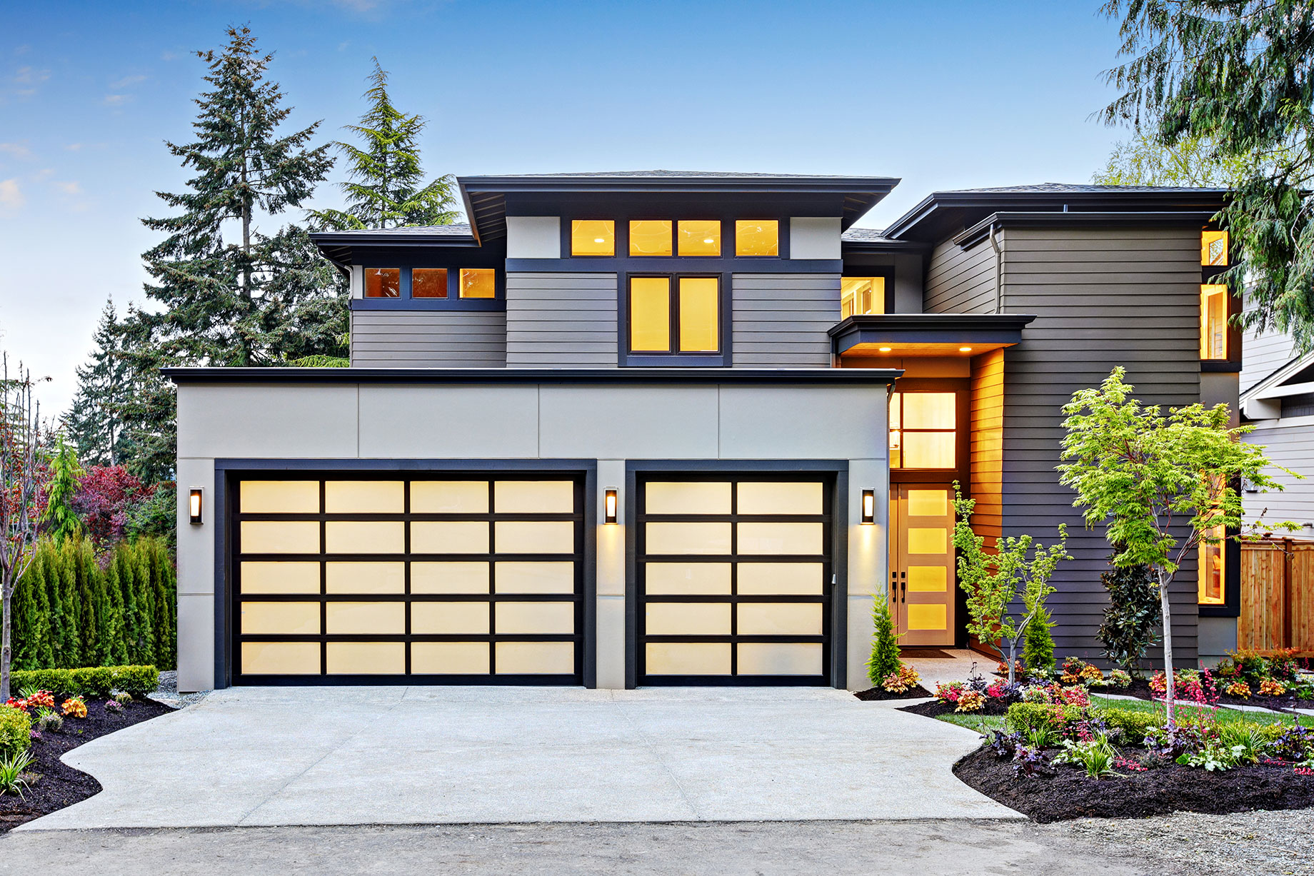 New Modern Luxury Home with Two-Car Glass-Panel Garage in Bellevue, Washington, USA