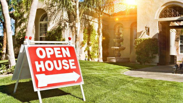 Open House Sign at a Luxury Home for Sale