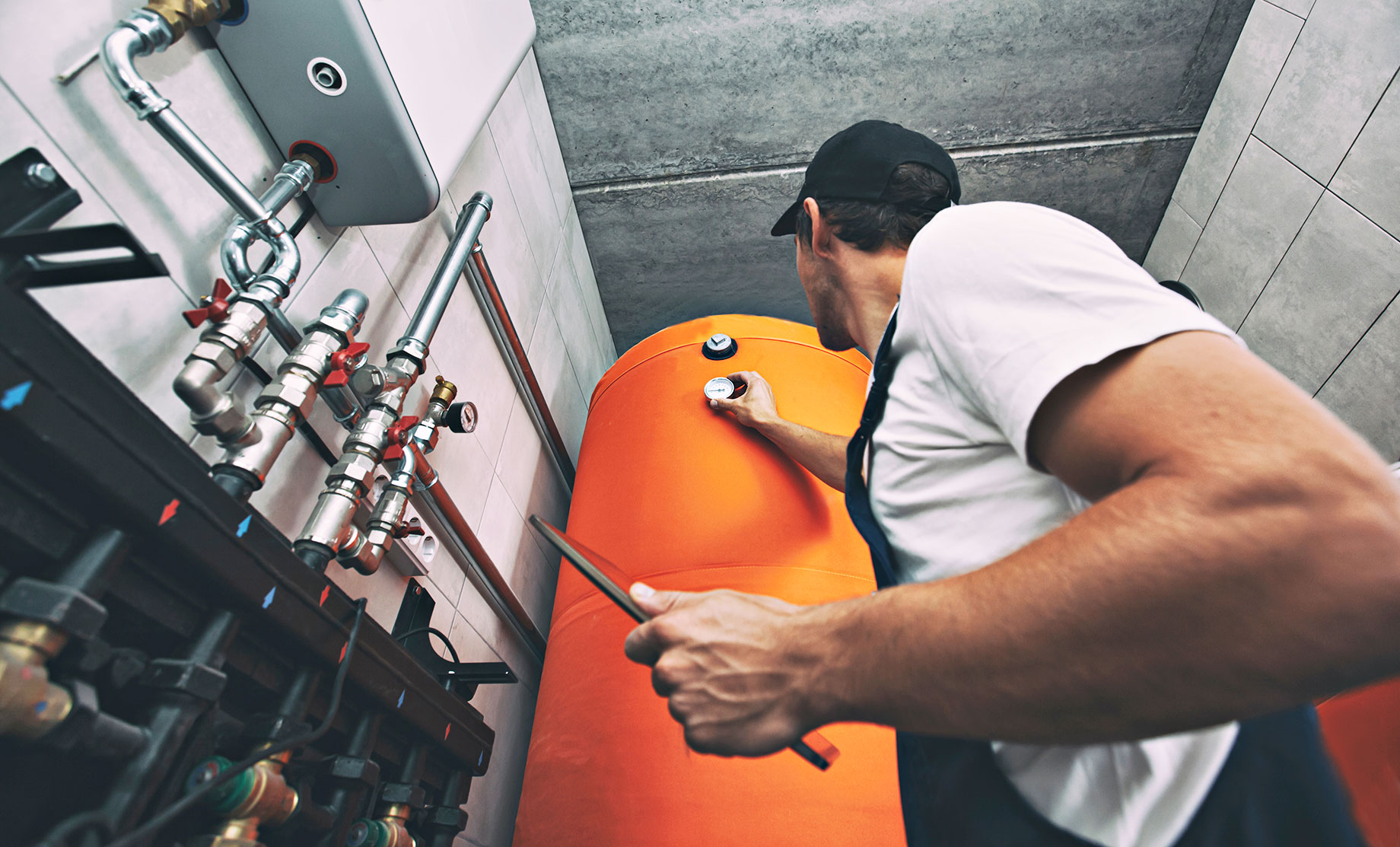 Technician Working on a Heating Boiler