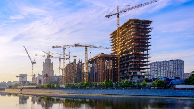 A Complex of Buildings Under Construction on the Moscow River Embankment in Russia