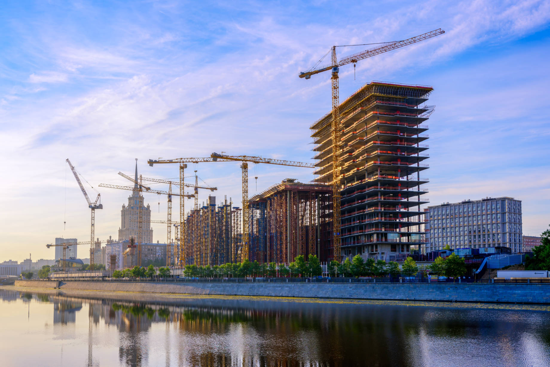 A Complex of Buildings Under Construction on the Moscow River Embankment in Russia