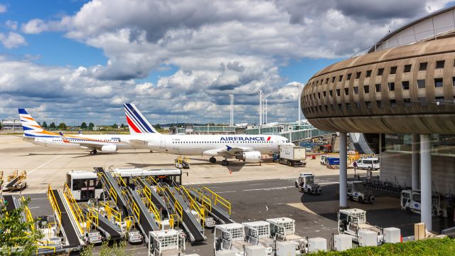 Airplanes at Paris Charles de Gaulle Airport (CDG) Terminal 2 in France