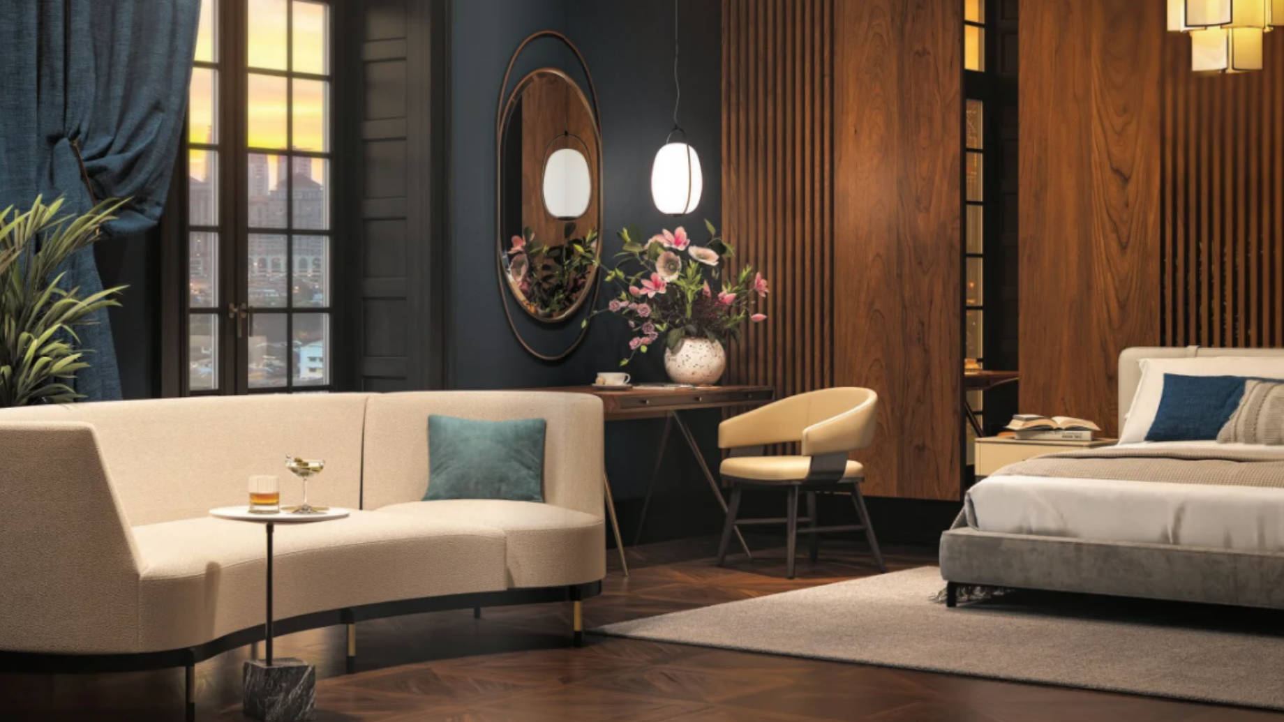 Stylish, modern hotel guest room featuring updated custom furniture that enhances comfort and avoids the dated look that can negatively impact guest experience.