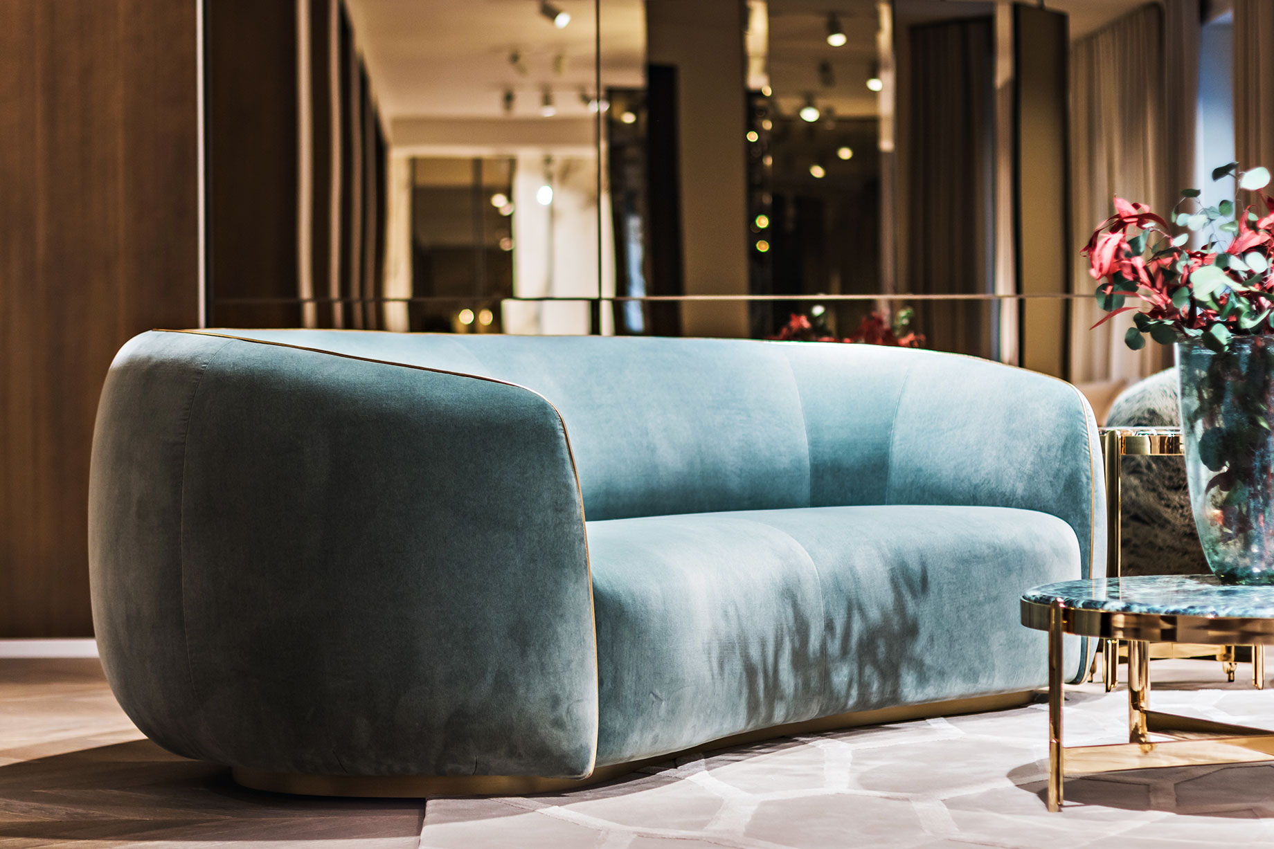Elegant Modern Teal Velvet Sofa