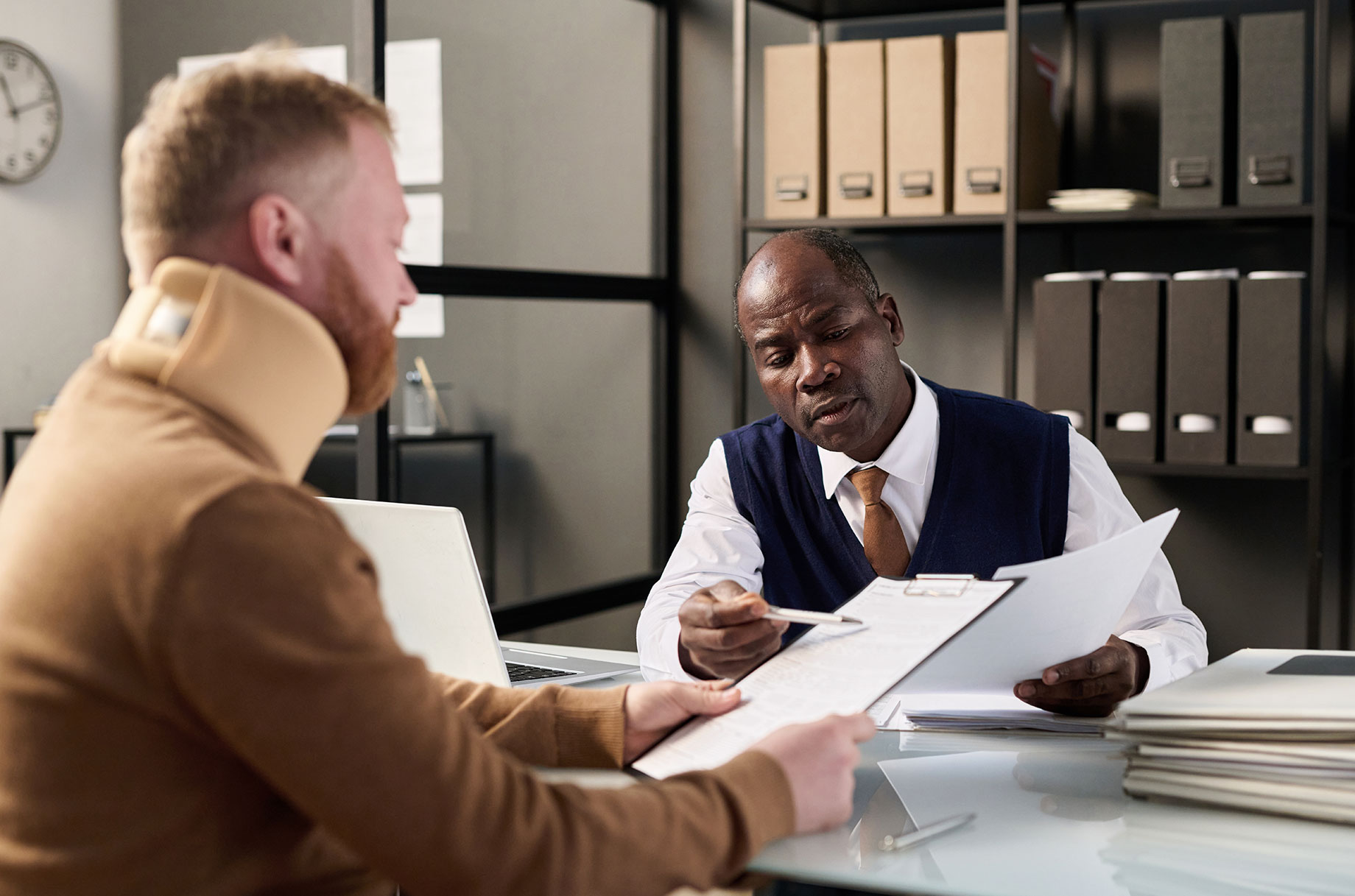 Lawyer with Client Involved in an Accident