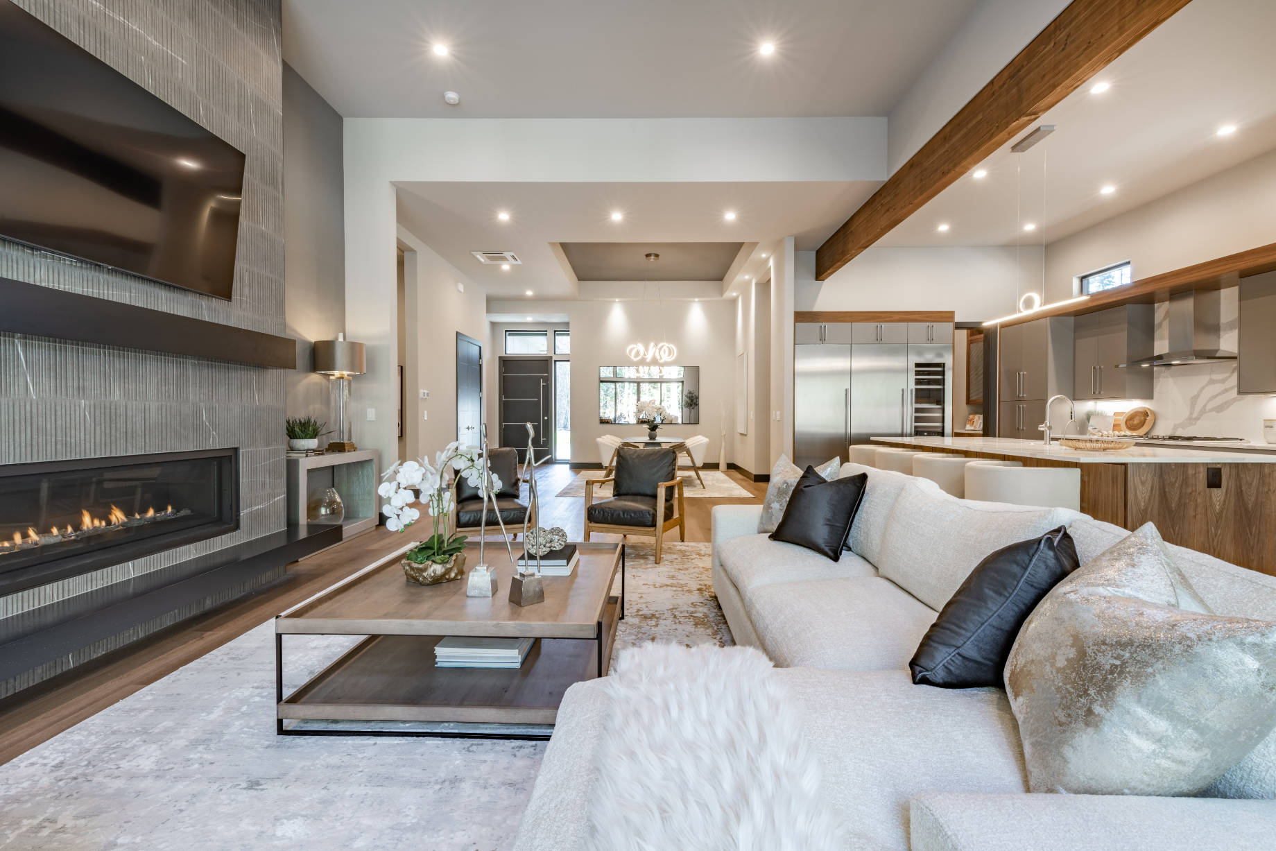 Modern, High-End Living Room and Kitchen