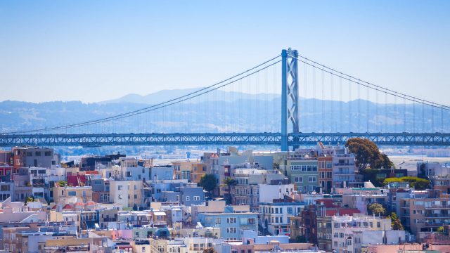 Oakland Bay Bridge View Over a Residential Area