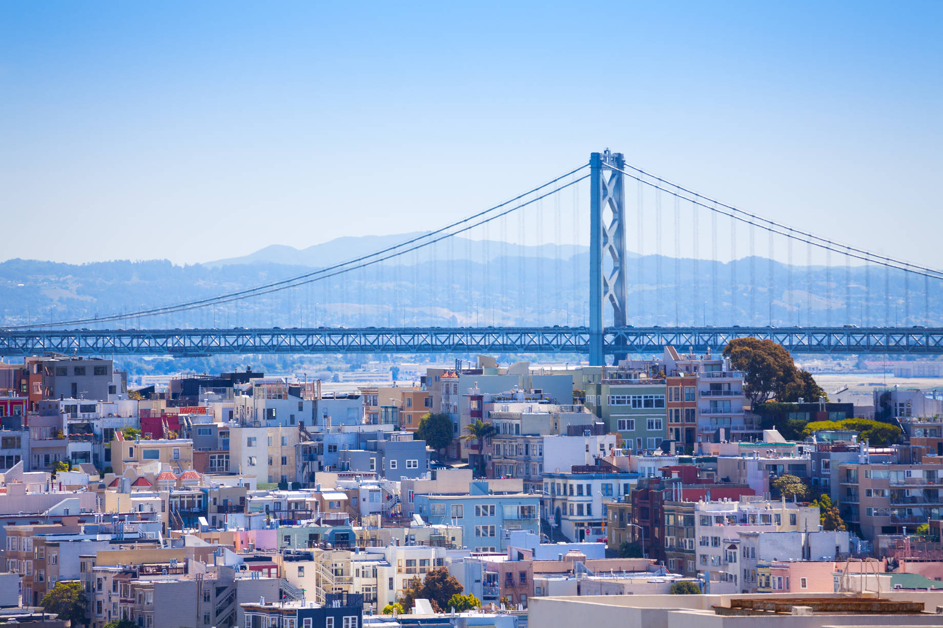 Oakland Bay Bridge View Over a Residential Area
