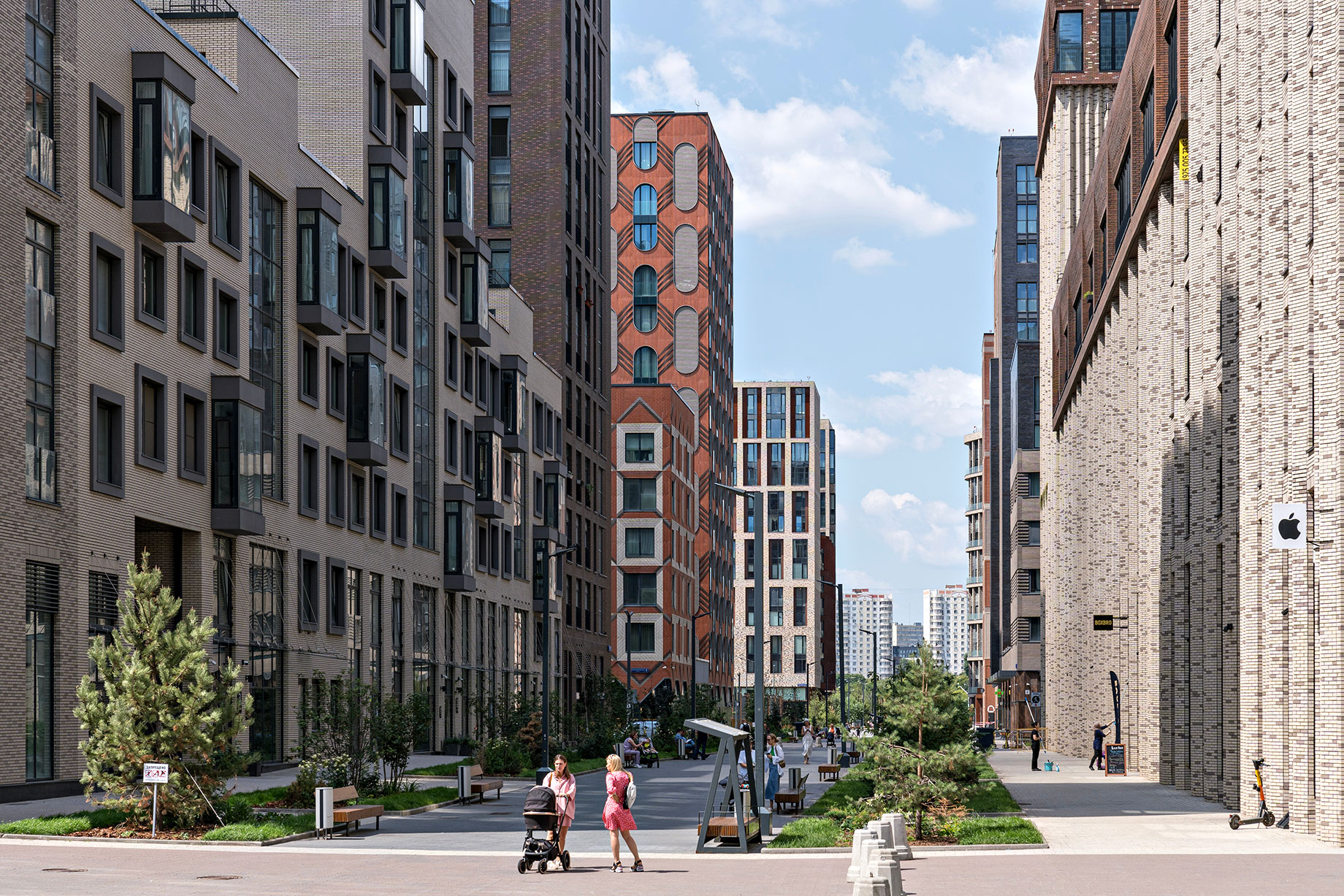 Pedestrian Street in a New Modern Residential Area of Moscow, Russia