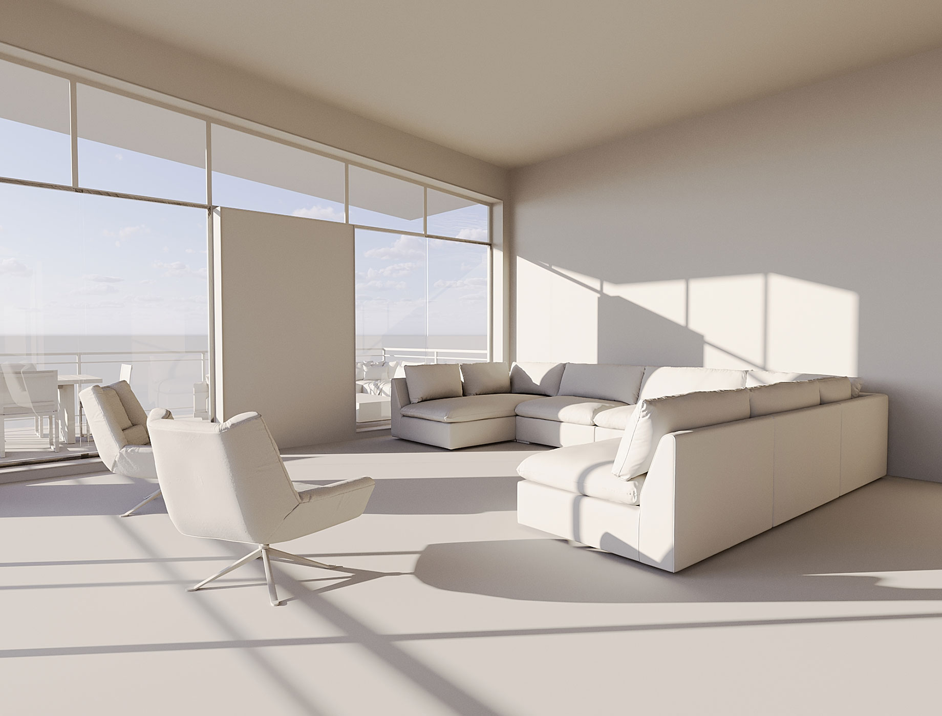 Render of Waterfront Luxury Home with Minimalistic White Interior