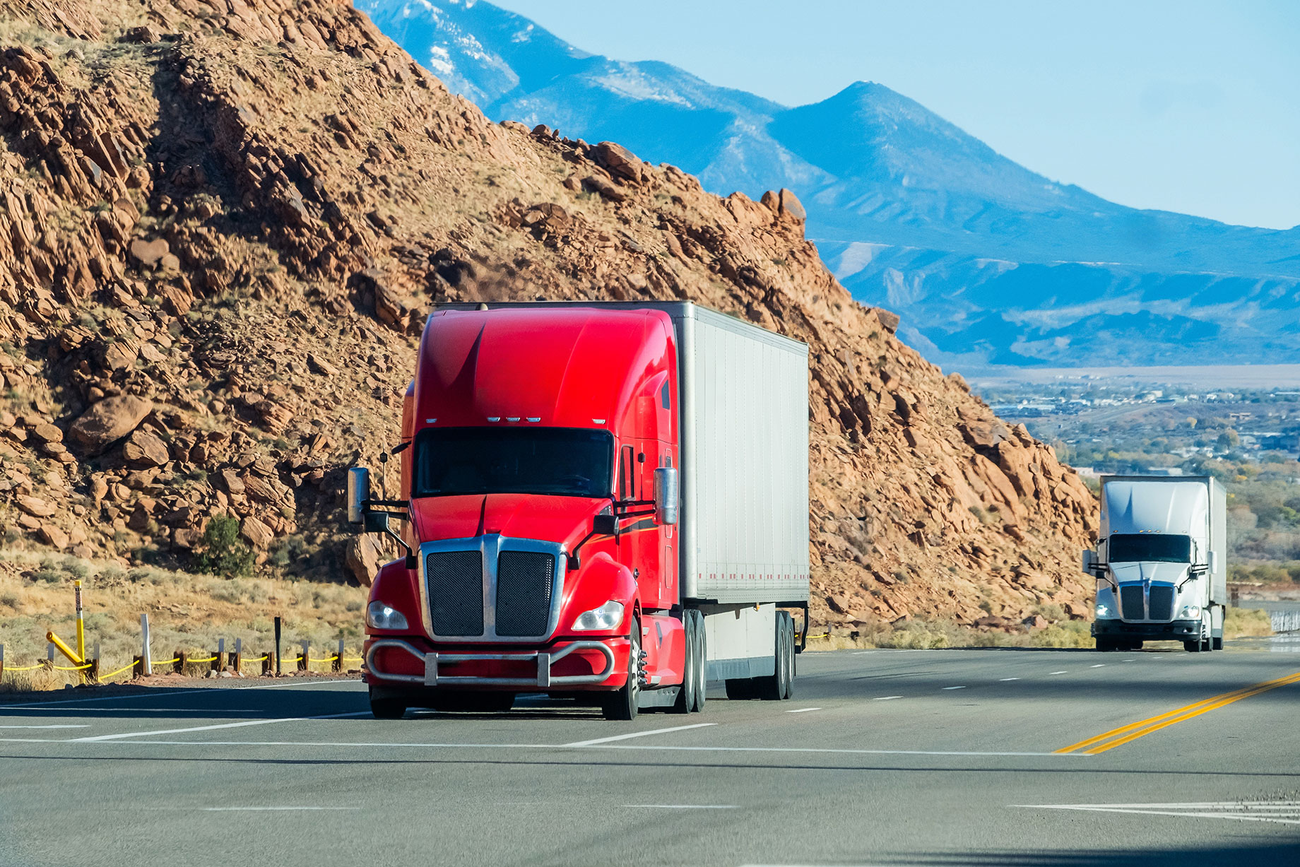 Semi Trucks Driving on the Highway in Utah, USA