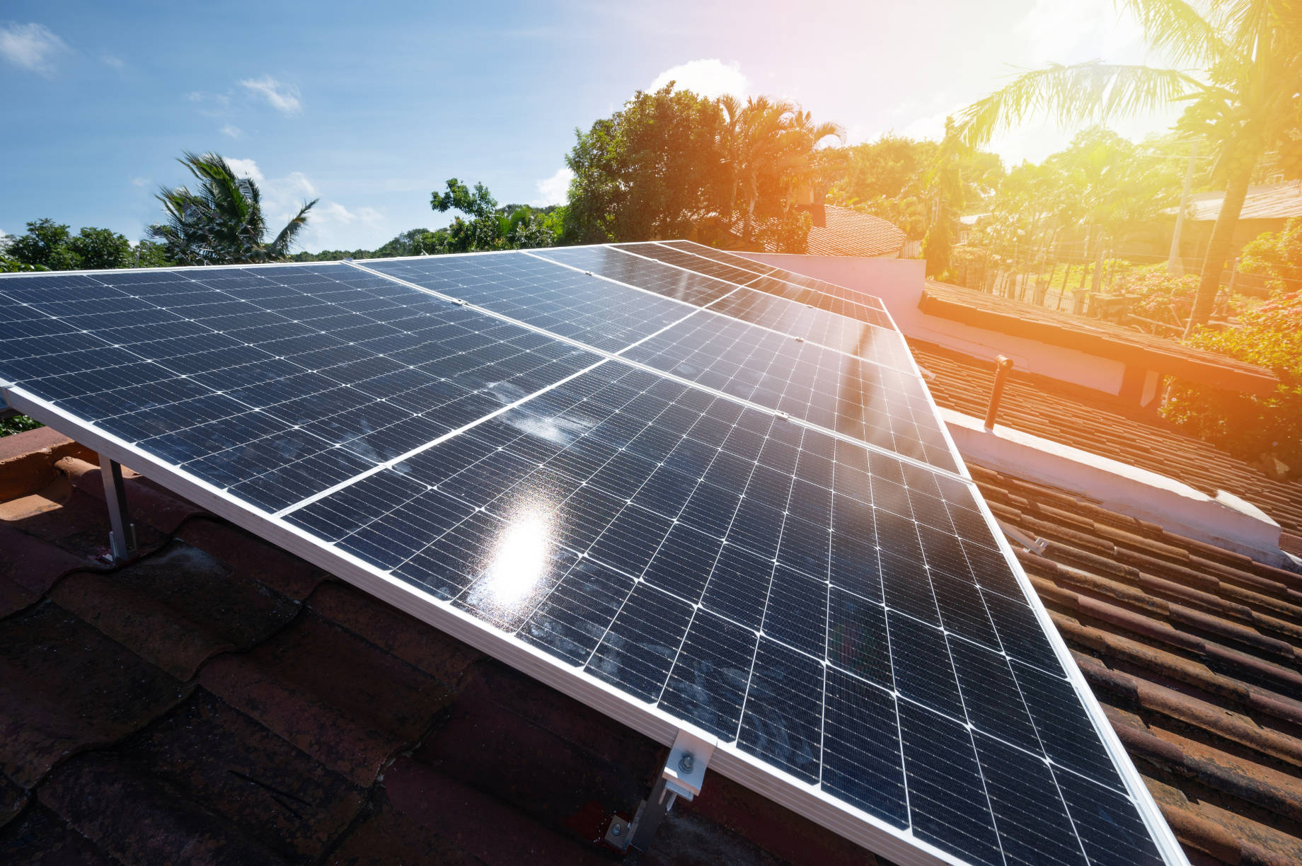 Solar Panels on the Roof of a House on a Sunny Day