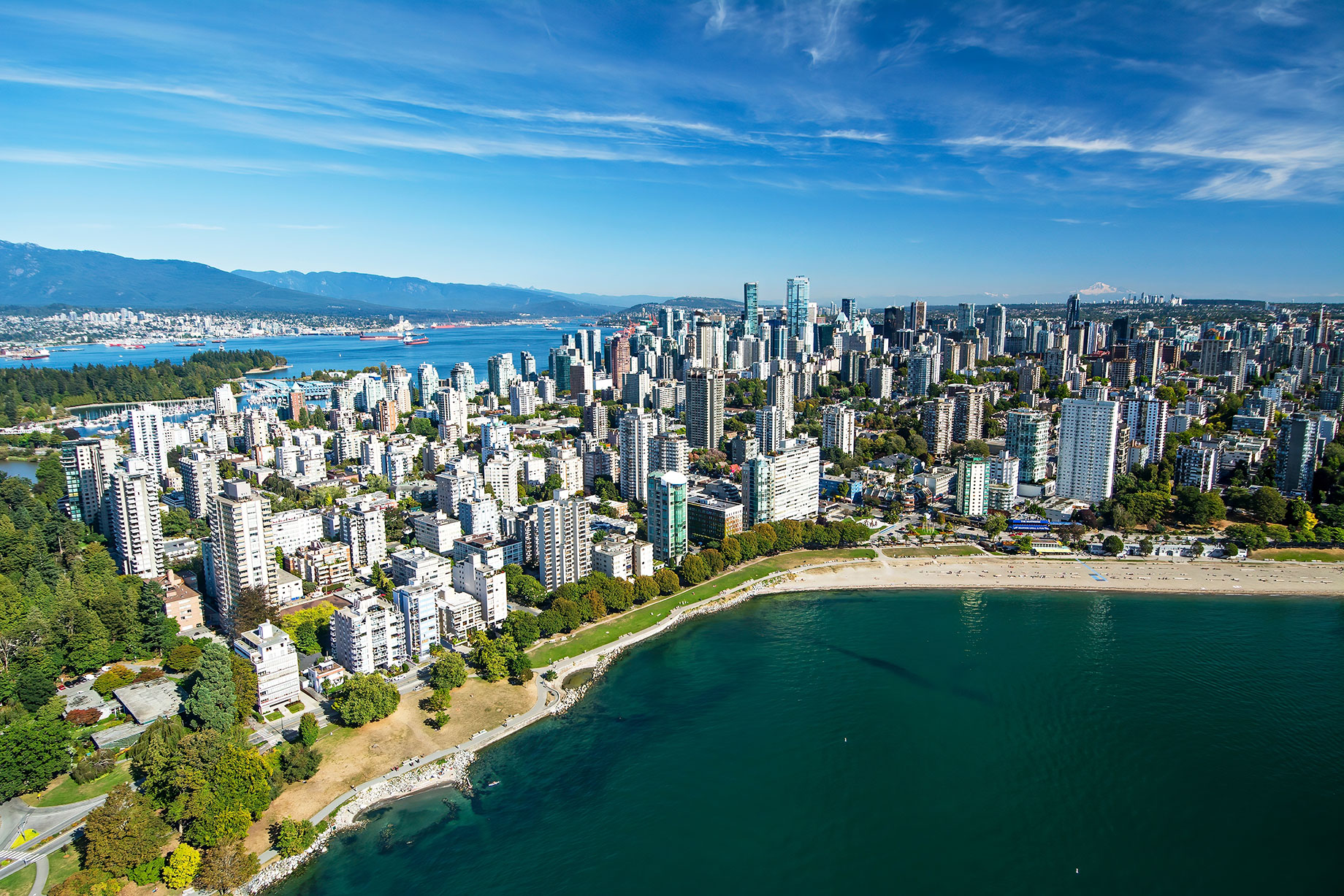 Aerial View of English Bay on the West End of Downtown Vancouver, British Columbia, Canada