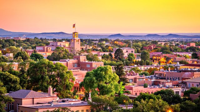 Cityscape of Santa Fe, New Mexico, USA at Dusk
