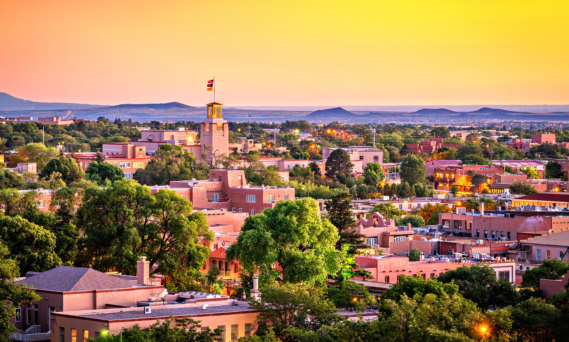 Cityscape of Santa Fe, New Mexico, USA at Dusk