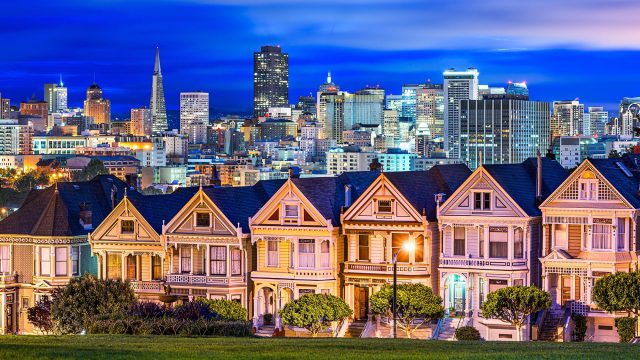 Classic San Francisco Houses with the Cityscape in the Background