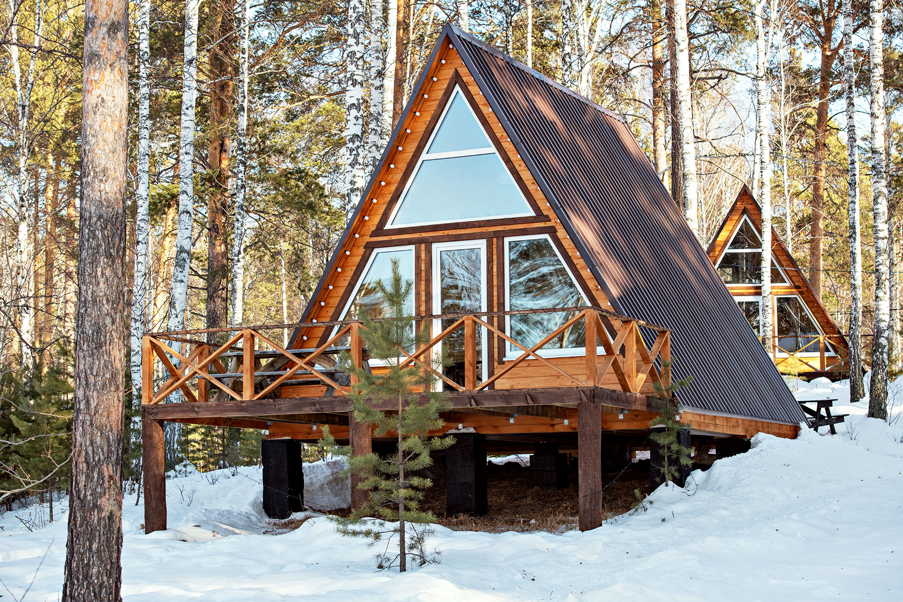 Contemporary Winter Country House in the Forest with Snow
