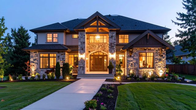 Luxury House Illuminated at Dusk
