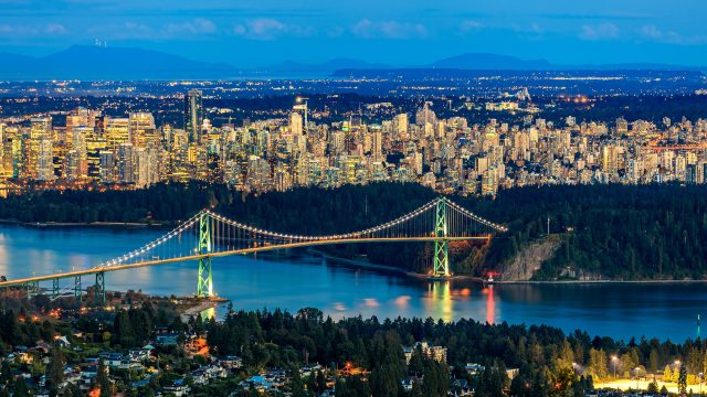 Vancouver Downtown From West Vancouver at Twilight Time in British Columbia, Canada