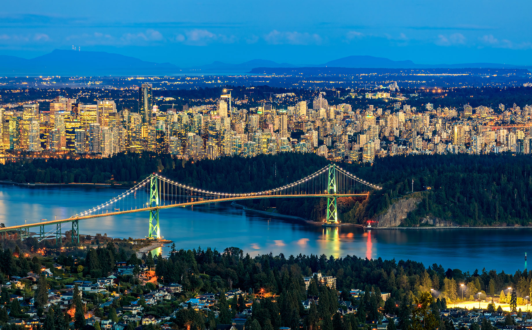 Vancouver Downtown From West Vancouver at Twilight Time in British Columbia, Canada