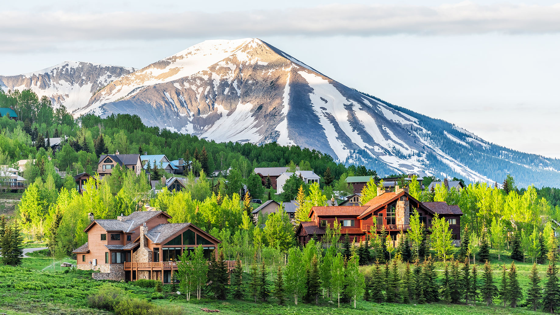 Village of Mount Crested Butte, Colorado, USA with Wooden Lodging Houses