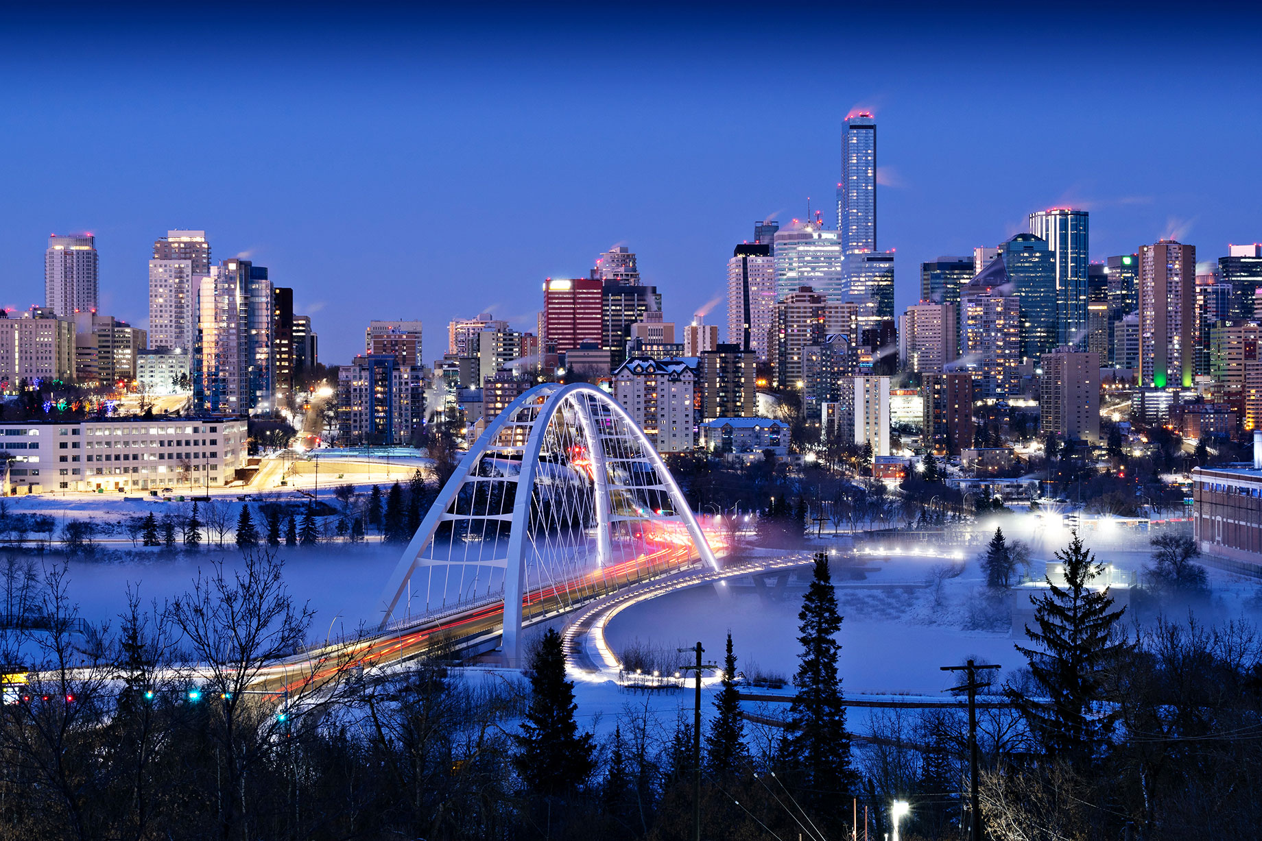 Winter Blue Hour in the City of Edmonton, Alberta, Canada