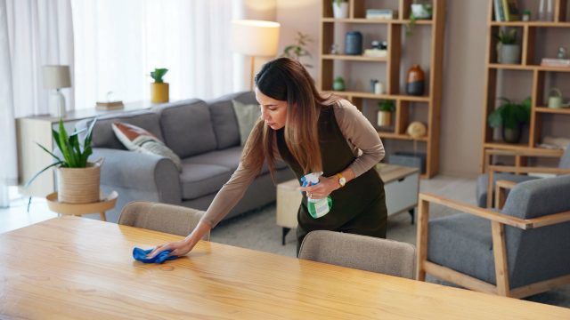 Woman Cleaning Tabletop