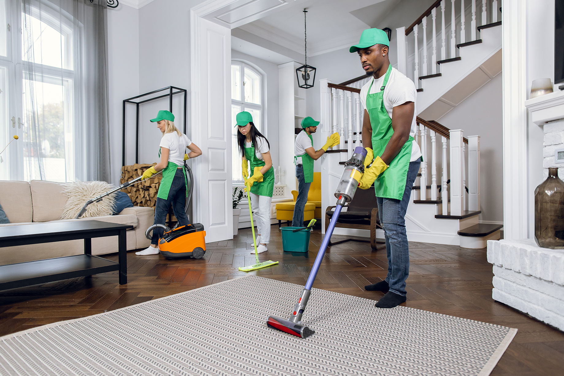 Cleaning Service Team in a High-End House