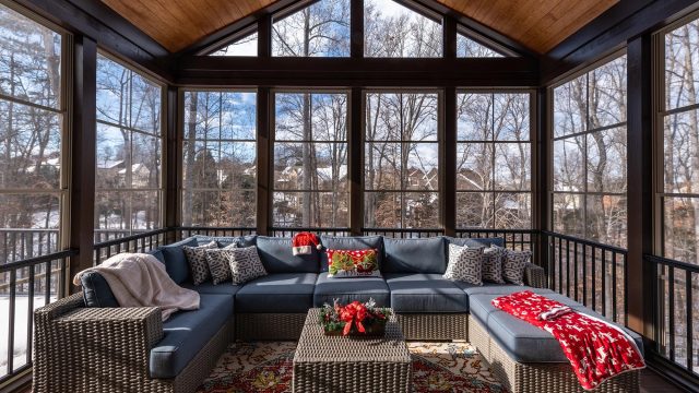 Cozy Screened Porch During the Winter Holiday Season