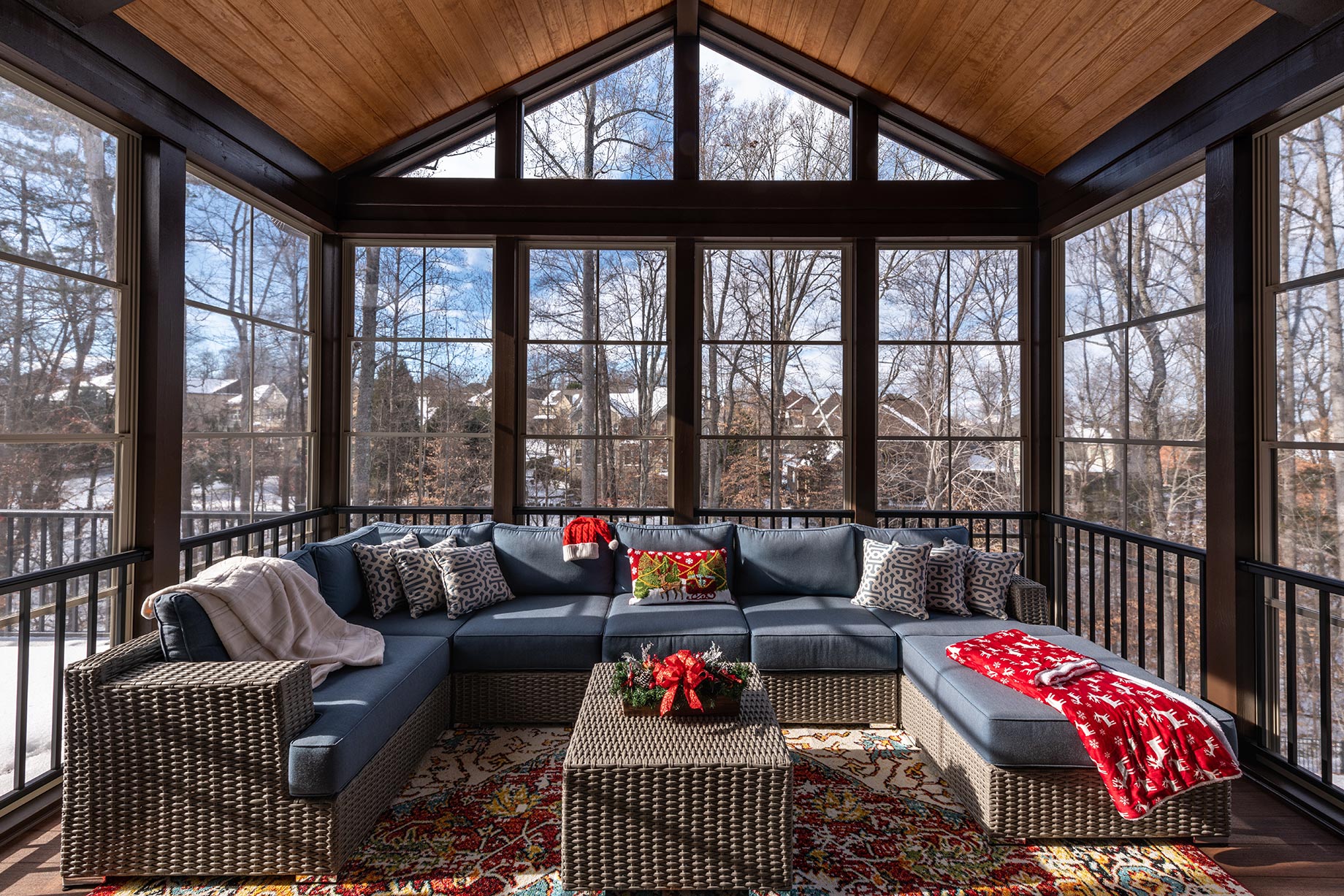 Cozy Screened Porch During the Winter Holiday Season