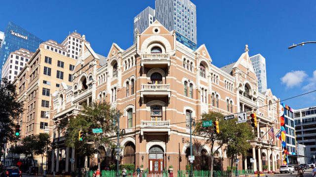 Facade of Historic Hotel the Driskill in the Old Town in Austin, Texas, USA