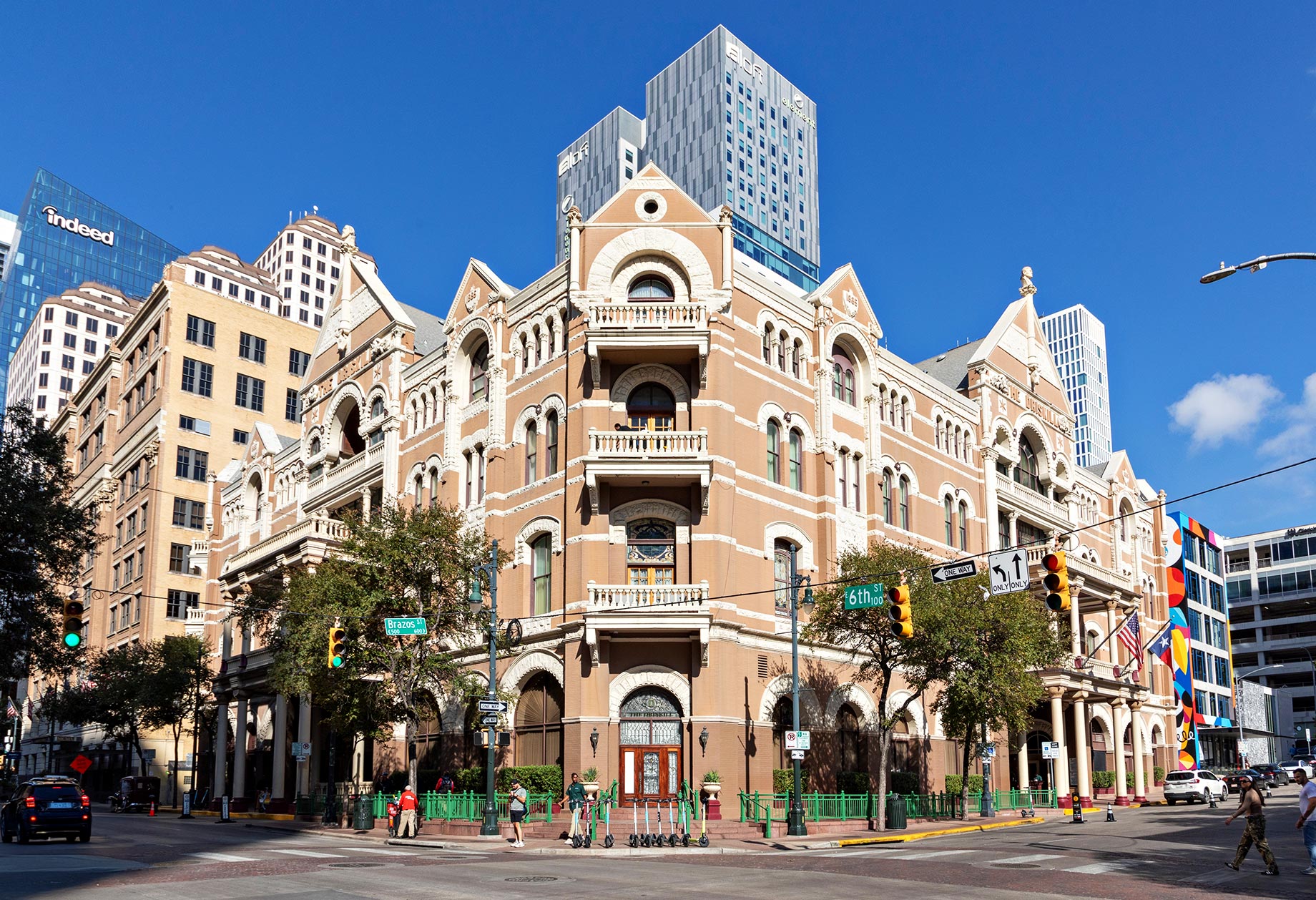 Facade of Historic Hotel the Driskill in the Old Town in Austin, Texas, USA