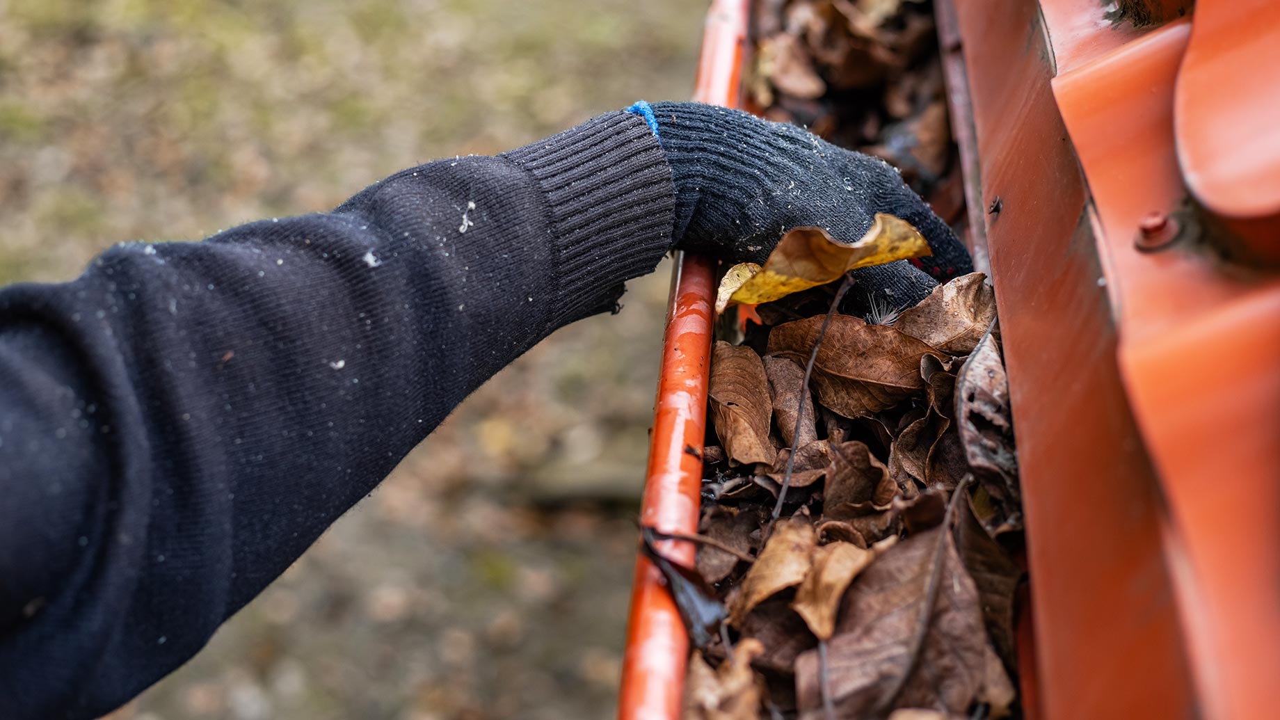 Grabbing Leaves out of a Gutter