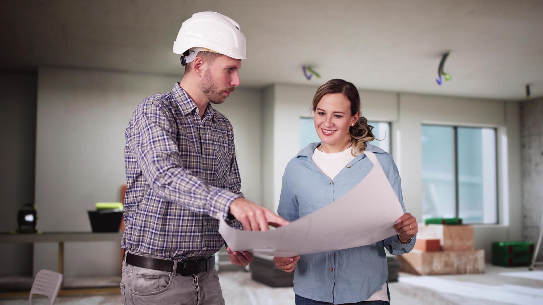 Home Construction Inspector and Interior Designer Contractor at Work