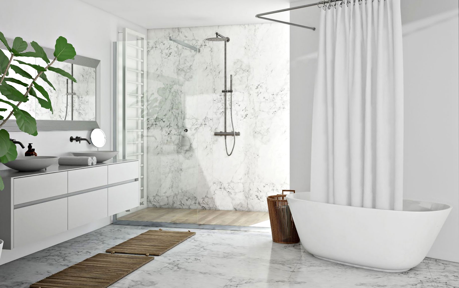 Modern Bathroom with Bathtub and Walk-in Shower