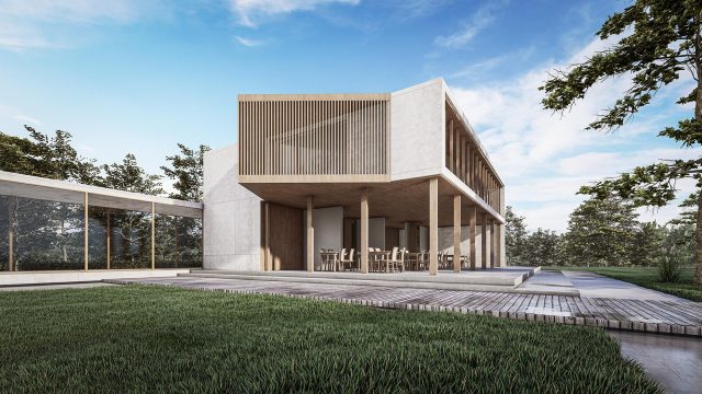 Modern Concrete House with Flat Slanted Roof in Natural Setting