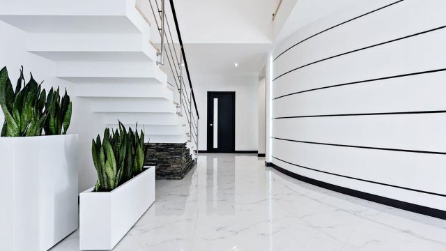 Modern Contemporary White Interior Home with Marble Flooring