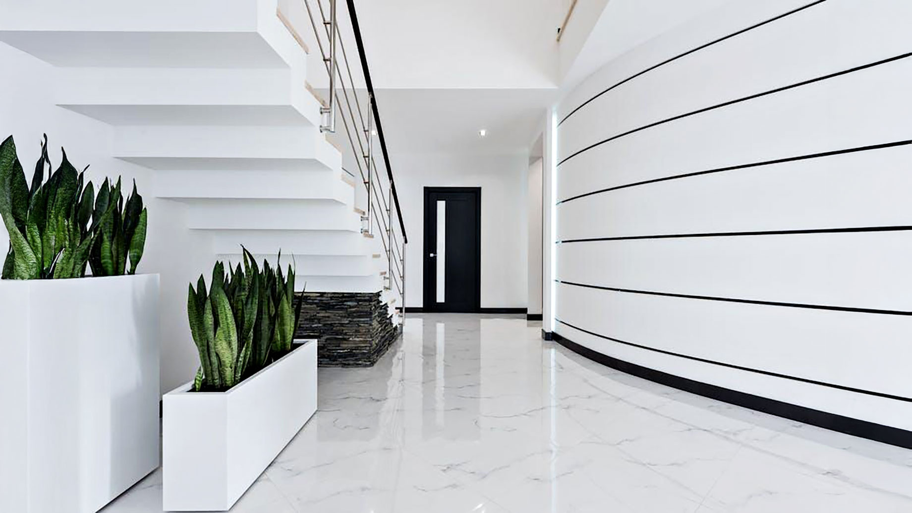 Modern Contemporary White Interior Home with Marble Flooring