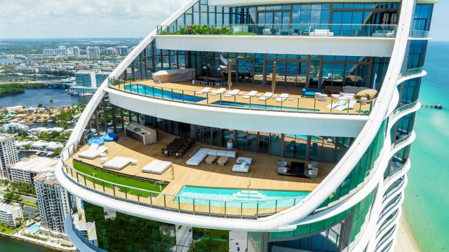 Modern Terraced Penthouse Apartments with Pools in Sunny Isles Beach, Florida, USA